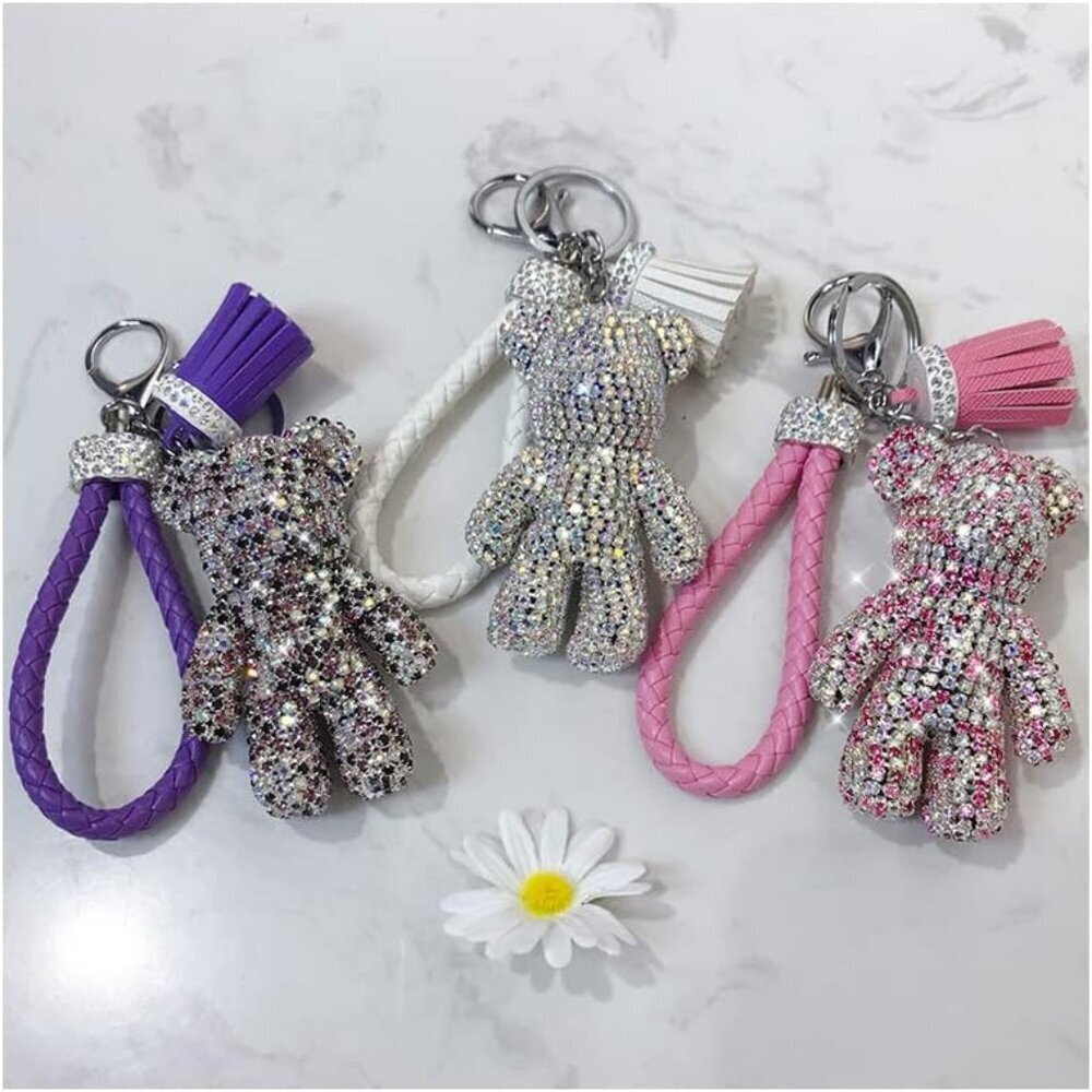 Pink Diamond Guitar Pendant Keychain Stylish Unique Keyring Gift - Picture 5 of 7